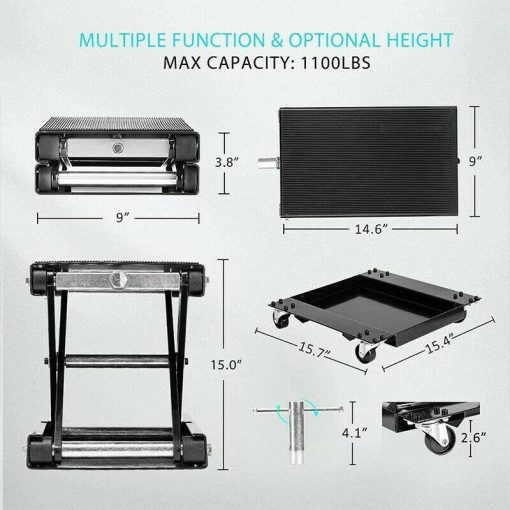 1100Lbs Steel Wide Deck Motorcycle Lift ATV Scissor Lift Jack w Dolly Hand Crank - Image 3