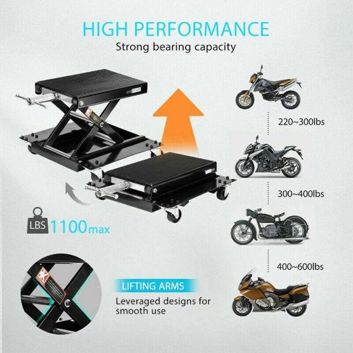 1100Lbs Steel Wide Deck Motorcycle Lift ATV Scissor Lift Jack w Dolly Hand Crank - Image 4