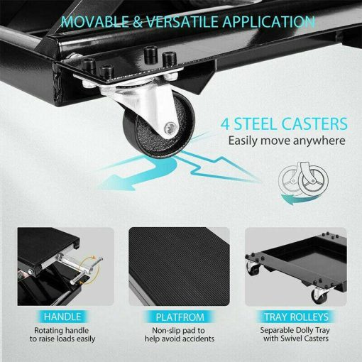 1100Lbs Steel Wide Deck Motorcycle Lift ATV Scissor Lift Jack w Dolly Hand Crank - Image 5