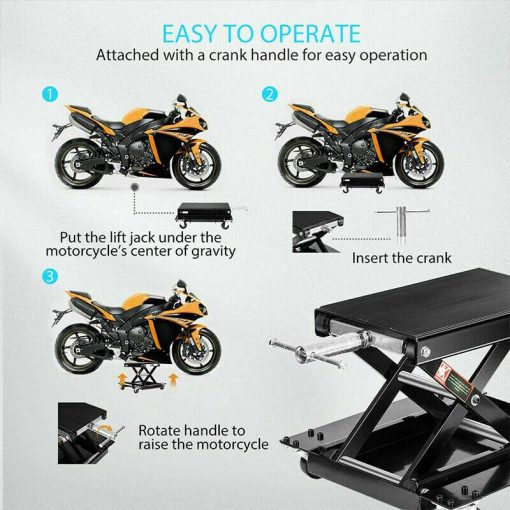 1100Lbs Steel Wide Deck Motorcycle Lift ATV Scissor Lift Jack w Dolly Hand Crank - Image 6