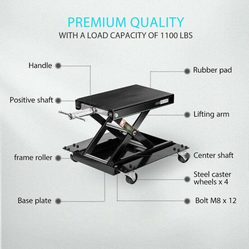 1100Lbs Steel Wide Deck Motorcycle Lift ATV Scissor Lift Jack w Dolly Hand Crank - Image 7