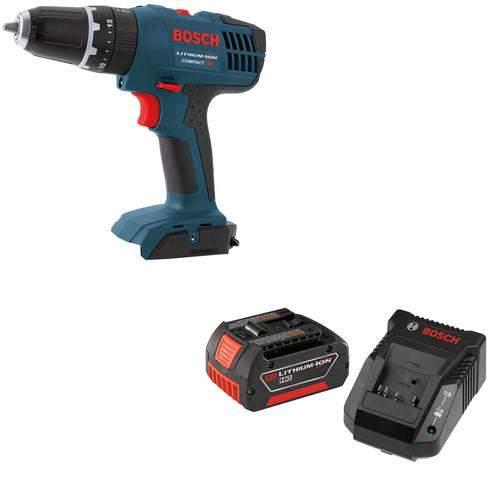 Bosch 18V Lithium-Ion Compact 3/8 in. Cordless Hammer Drill Driver Kit (4 Ah) - HDB180B-NSKC181-101-BNDL