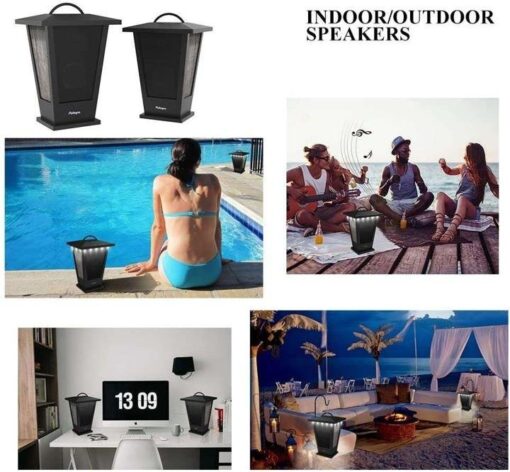 Bluetooth Speakers Waterproof, Pohopa 2 Packs True Wireless Stereo Sound 20W Speakers Dual Pairing Lantern Indoor Outdoor Speakers with 20 Piece LED Lights, Rich Bass, Pinao Black - Image 5