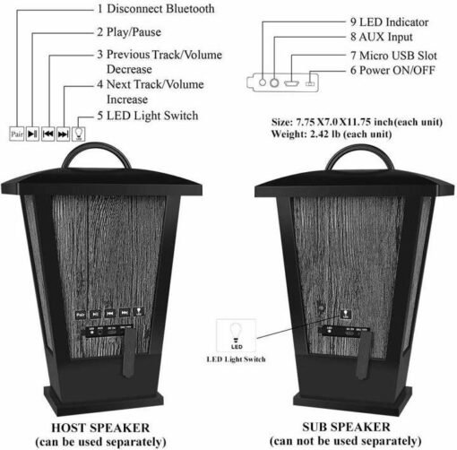 Bluetooth Speakers Waterproof, Pohopa 2 Packs True Wireless Stereo Sound 20W Speakers Dual Pairing Lantern Indoor Outdoor Speakers with 20 Piece LED Lights, Rich Bass, Pinao Black - Image 7