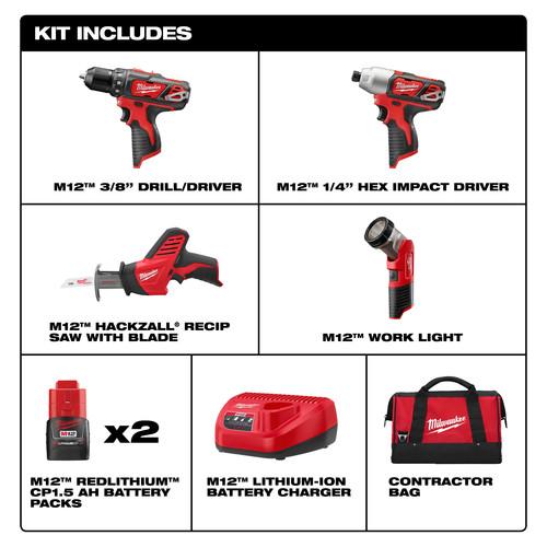 Milwaukee 2498-24 M12 Lithium-Ion 4-Tool Combo Kit - Image 7