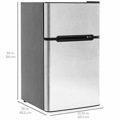3.2 Cu. Ft. Stainless Steel Double Doors Compact Mini Refrigerator Internal Freezer Compartment Cooler Fridge Perfect For Home Kitchen Hotel Office Dorm Wet Bars Adjustable Temperature Mechanism - Image 3