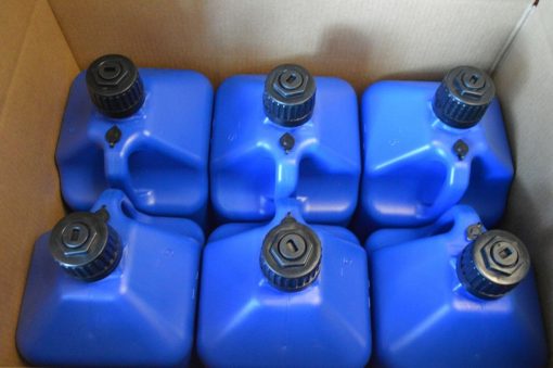 GENERATOR FUEL STORAGE 5 GALLON UTILITY FUEL DUMP JUG WITH FILL HOSE BLUE