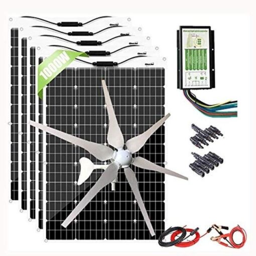 600W Flexible Solar Panel + 400W Wind Turbine Generator + Hybrid Charge Controller,1000 Watts 12V Wind Solar Kit for Home Off Grid System