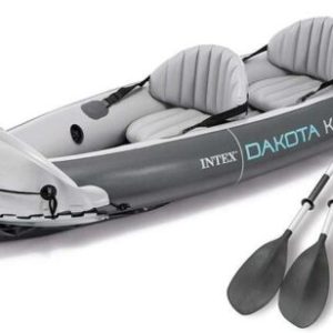 68310VM Dakota K2 2-Person Heavy-Duty Vinyl Inflatable Kayak with 86-Inch Oars and Air Pump, Gray & Red