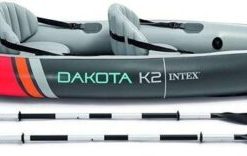 68310VM Dakota K2 2-Person Heavy-Duty Vinyl Inflatable Kayak with 86-Inch Oars and Air Pump, Gray & Red - Image 2