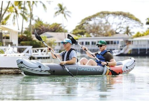 68310VM Dakota K2 2-Person Heavy-Duty Vinyl Inflatable Kayak with 86-Inch Oars and Air Pump, Gray & Red - Image 4