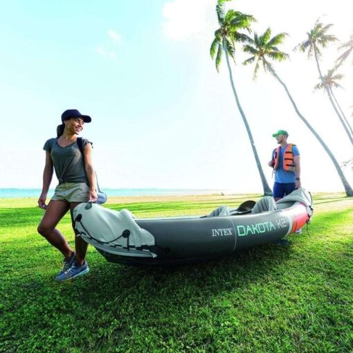 68310VM Dakota K2 2-Person Heavy-Duty Vinyl Inflatable Kayak with 86-Inch Oars and Air Pump, Gray & Red - Image 6
