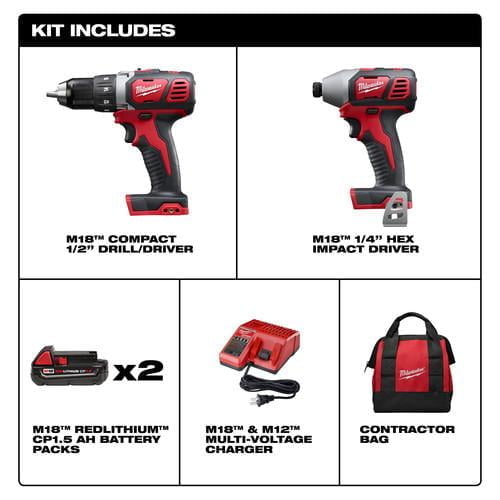 Milwaukee 2691-22 M18 18V Lithium-Ion 1/2 in. Drill Driver and 1/4 in. Impact Driver High Performance Combo Kit - Image 6