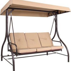 3-Seat Converting Outdoor Patio Canopy Swing Hammock – Burgundy