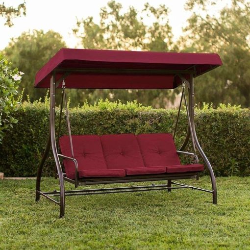 3-Seat Converting Outdoor Patio Canopy Swing Hammock – Burgundy - Image 2