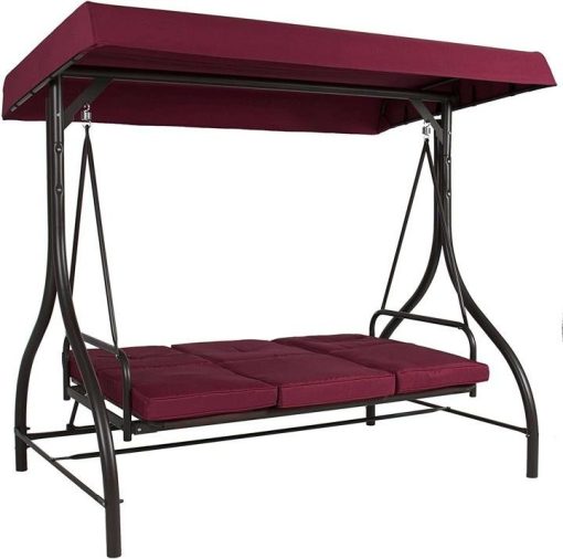 3-Seat Converting Outdoor Patio Canopy Swing Hammock – Burgundy - Image 3