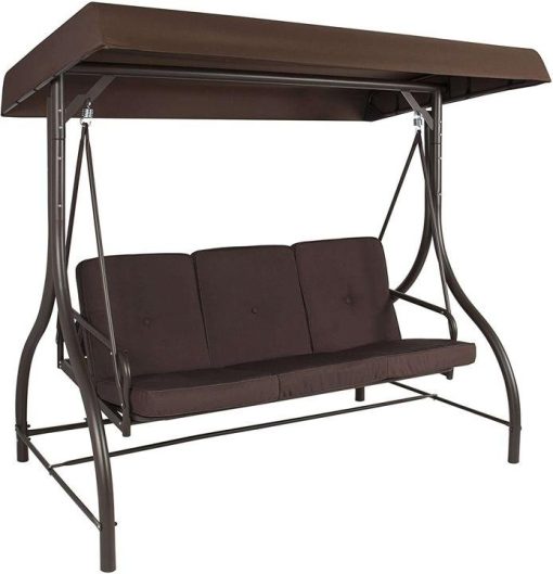 3-Seat Converting Outdoor Patio Canopy Swing Hammock – Burgundy - Image 4