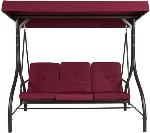 3-Seat Converting Outdoor Patio Canopy Swing Hammock – Burgundy - Image 5