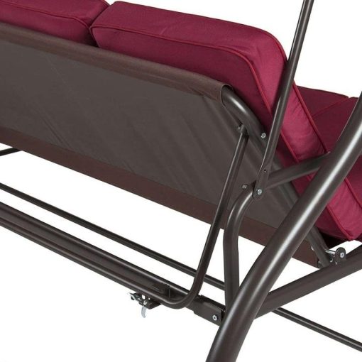 3-Seat Converting Outdoor Patio Canopy Swing Hammock – Burgundy - Image 6