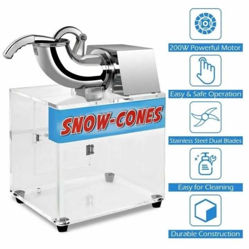 440LBS/H Stainless Steel Electric Snow Cone Machine Ice Crusher Shaver with Dual Blades for Home & Commercial Use - Image 5