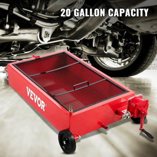 VEVOR Low Profile Oil Drain Pan Truck Drain Pan 20 Gallon with Pump Hose Casters - Image 2