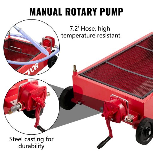 VEVOR Low Profile Oil Drain Pan Truck Drain Pan 20 Gallon with Pump Hose Casters - Image 3