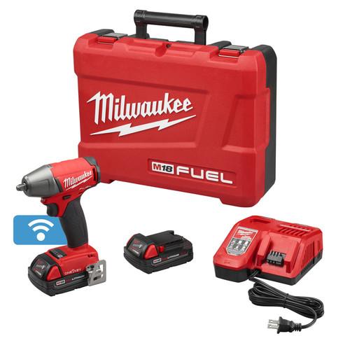 Milwaukee 2758-22CT M18 FUEL 2.0 Ah Cordless Lithium-Ion 3/8 in. Compact Impact Wrench Kit with Friction Ring & ONE-KEY Connectivity