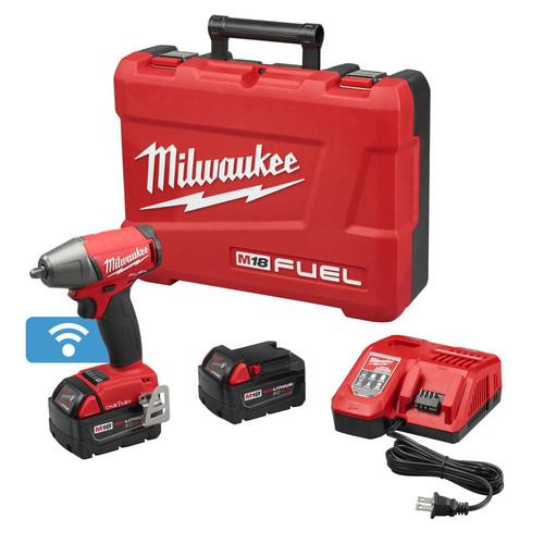 Milwaukee 2758-22 M18 FUEL 5.0 Ah Cordless Lithium-Ion 3/8 in. Compact Impact Wrench Kit with Friction Ring & ONE-KEY Connectivity