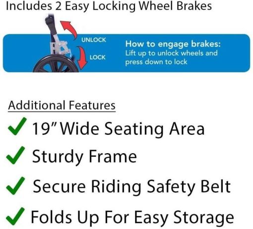 Carex Transport Wheelchair – 19 inch Seat – Folding Transport Chair with Foot Rests – Foldable Wheel Chair for Travel and Storage - Image 3