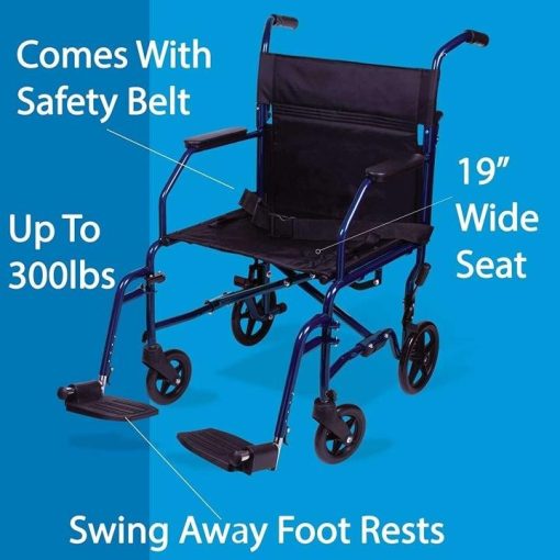 Carex Transport Wheelchair – 19 inch Seat – Folding Transport Chair with Foot Rests – Foldable Wheel Chair for Travel and Storage - Image 4
