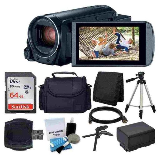 Canon VIXIA HF R800 Camcorder Black + SanDisk 64GB Memory Card + Digital Camera/Video Case + Extra Battery BP-727 + Quality Tripod + Card Reader + Tabletop Tripod/Handgrip – Deluxe Accessory Bundle