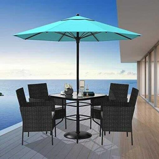 5 Piece Wicker Patio Dining Set, Outdoor Rattan Table and Chairs Sets for 4, Tempered Glass Top with Umbrella Hole Great for Deck Garden Yard Balcony, Black - Image 4