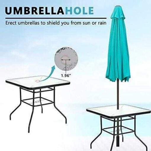 5 Piece Wicker Patio Dining Set, Outdoor Rattan Table and Chairs Sets for 4, Tempered Glass Top with Umbrella Hole Great for Deck Garden Yard Balcony, Black - Image 5