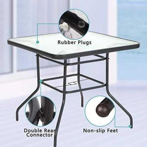 5 Piece Wicker Patio Dining Set, Outdoor Rattan Table and Chairs Sets for 4, Tempered Glass Top with Umbrella Hole Great for Deck Garden Yard Balcony, Black - Image 6