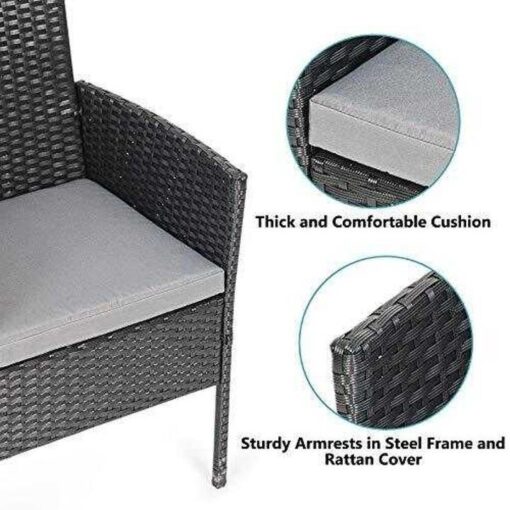 5 Piece Wicker Patio Dining Set, Outdoor Rattan Table and Chairs Sets for 4, Tempered Glass Top with Umbrella Hole Great for Deck Garden Yard Balcony, Black - Image 7