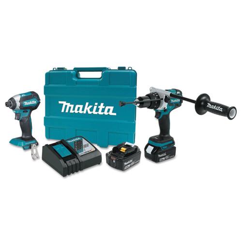 Makita 18V 5.0 Ah LXT Cordless Lithium-Ion Brushless Hammer Drill and Impact Driver Combo Kit - XT267T