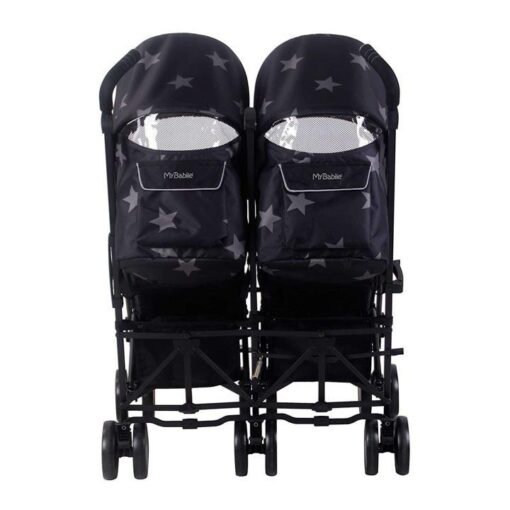 Black Stars US22 Double Baby Stroller by My Babiie – Twin Lightweight Infant Stroller with Carry Handle – Silver Frame and Black – Tandem Seats – from Newborn to Toddlers 33lbs per Seat (66lbs Total) - Image 3