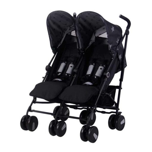 Black Stars US22 Double Baby Stroller by My Babiie – Twin Lightweight Infant Stroller with Carry Handle – Silver Frame and Black – Tandem Seats – from Newborn to Toddlers 33lbs per Seat (66lbs Total) - Image 5