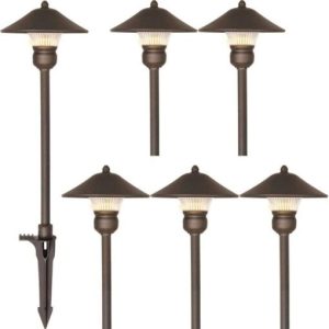6 Pack Low Voltage LED Landscape Pathway Light, 3W 150LM 12V Wired for Outdoor Yard Lawn, Die-cast Aluminum Construction, 30-Watt Equivalent 15-Year Lifespan