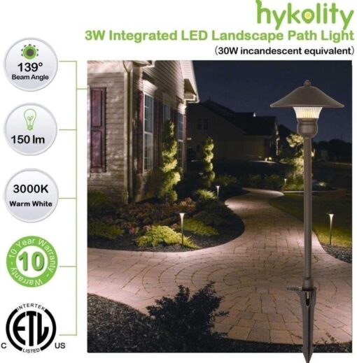 6 Pack Low Voltage LED Landscape Pathway Light, 3W 150LM 12V Wired for Outdoor Yard Lawn, Die-cast Aluminum Construction, 30-Watt Equivalent 15-Year Lifespan - Image 2