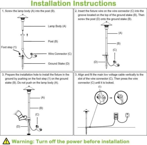 6 Pack Low Voltage LED Landscape Pathway Light, 3W 150LM 12V Wired for Outdoor Yard Lawn, Die-cast Aluminum Construction, 30-Watt Equivalent 15-Year Lifespan - Image 6