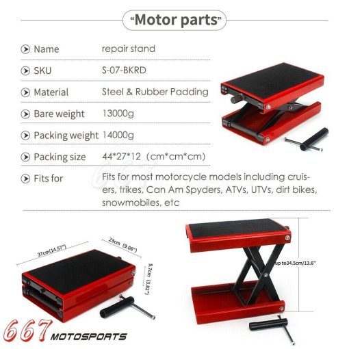 New Motorcycles ATV Jack Lift 1100Lbs Bike Stand Garage Repair Red Hot Sale 2021 - Image 3