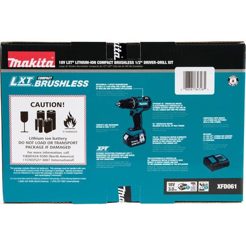 Makita 18V LXT Lithium-Ion Brushless Compact 1/2 in. Cordless Drill Driver Kit (3 Ah) - XFD061 - Image 8