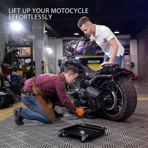 1100 Lbs Steel Wide Deck Motorcycle Lift ATV Scissor Jack with Dolly & Hand Crank - Image 2