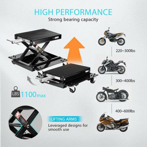 1100 Lbs Steel Wide Deck Motorcycle Lift ATV Scissor Jack with Dolly & Hand Crank - Image 3