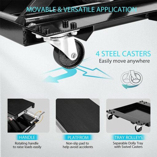 1100 Lbs Steel Wide Deck Motorcycle Lift ATV Scissor Jack with Dolly & Hand Crank - Image 4