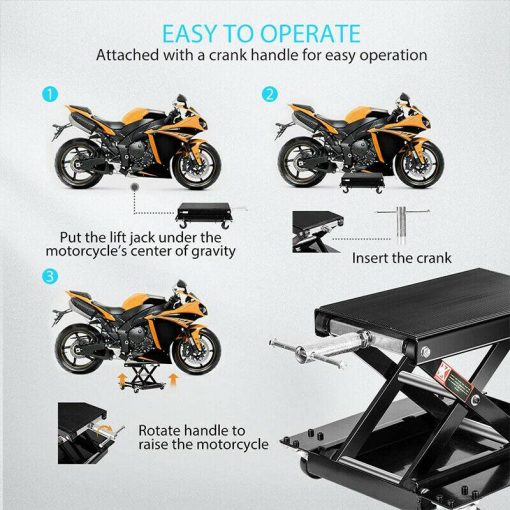 1100 Lbs Steel Wide Deck Motorcycle Lift ATV Scissor Jack with Dolly & Hand Crank - Image 5