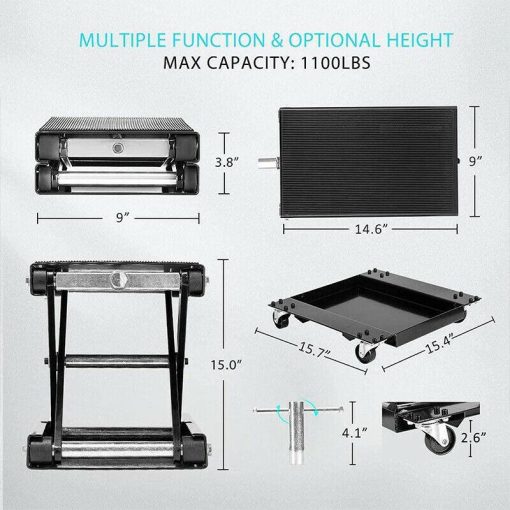 1100 Lbs Steel Wide Deck Motorcycle Lift ATV Scissor Jack with Dolly & Hand Crank - Image 7