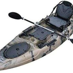 BKC UH-RA220 11.5 foot Riptide Angler Sit On Top Fishing Kayak with Paddles and Upright Chair and Rudder System Included (Camo)