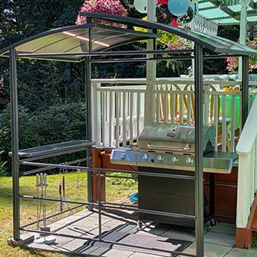 ALEKO GZBHTG01 Steel Hard Top BBQ Gazebo Grill Shelter Canopy with Serving Tables 8 x 5 x 8 Feet Brown - Image 4